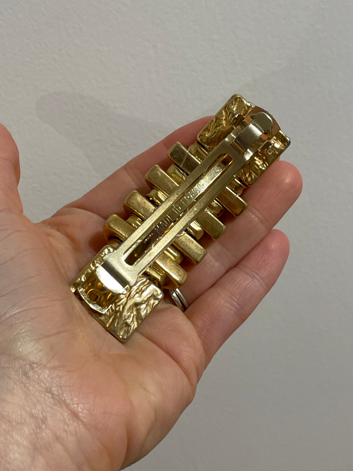 Vintage French Gold-Tone Textured Crystal Barrette – Gold