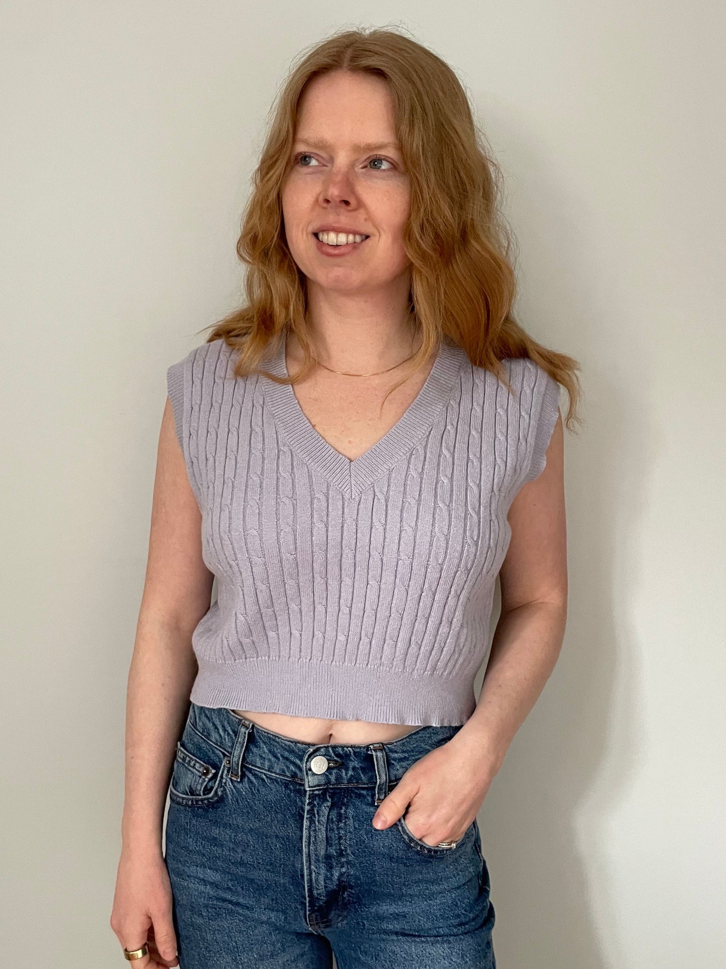 Twik Soft Lilac Cable Knit Sleeveless Sweater Vest – Size XS/S