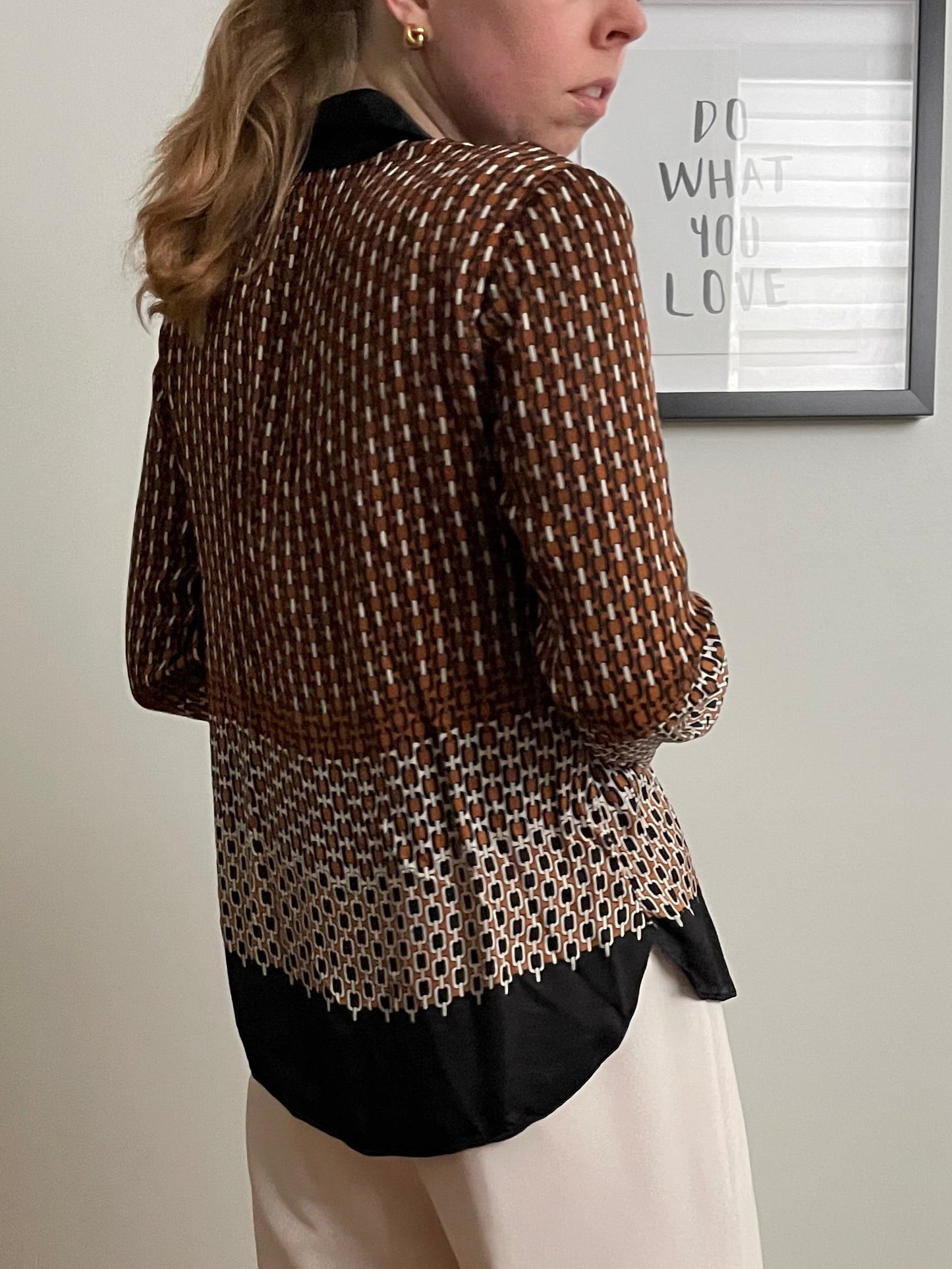 Massimo Dutti Brown Chain Print Blouse – Made in Portugal – Small