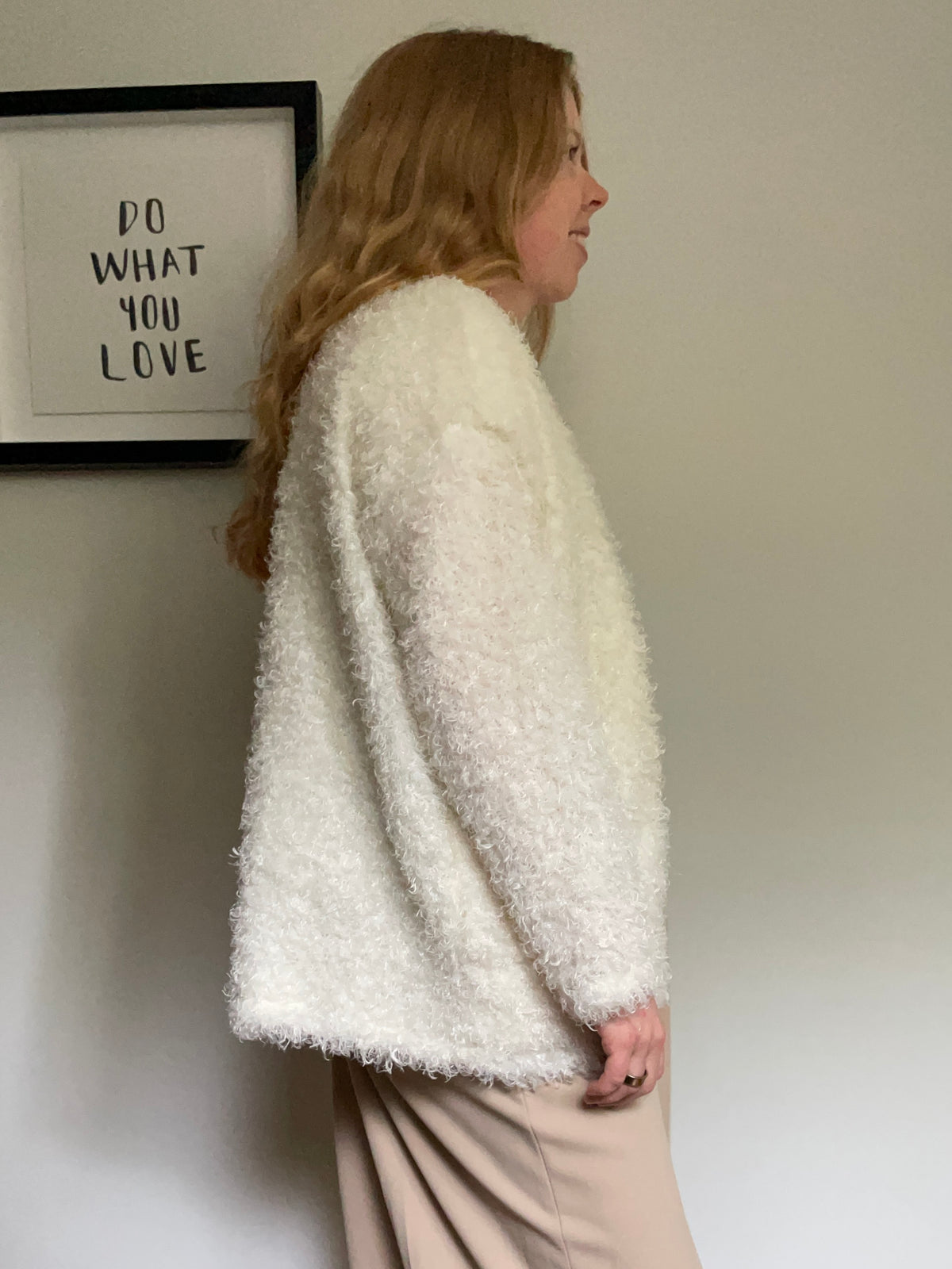 Ivory Fuzzy Open-Front Jacket – M/L