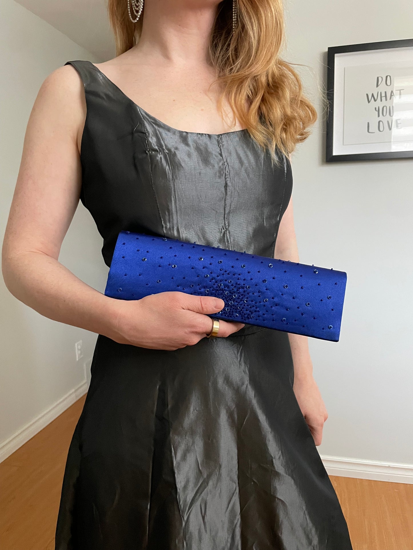 Viola Collection Royal Blue Satin Beaded Clutch Purse