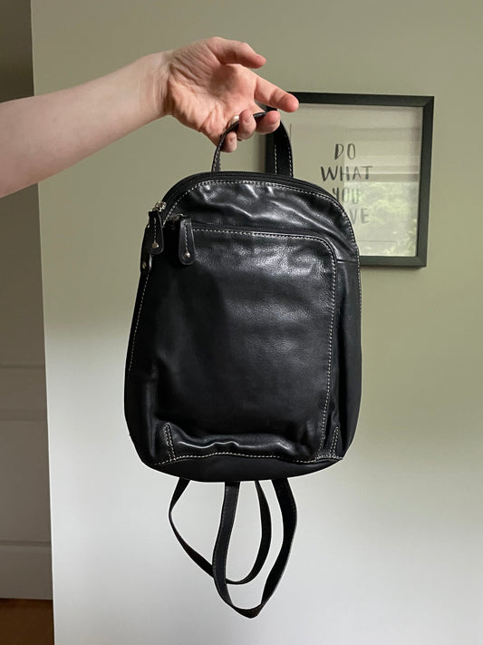 Tignanello Black Leather Mini Backpack Purse