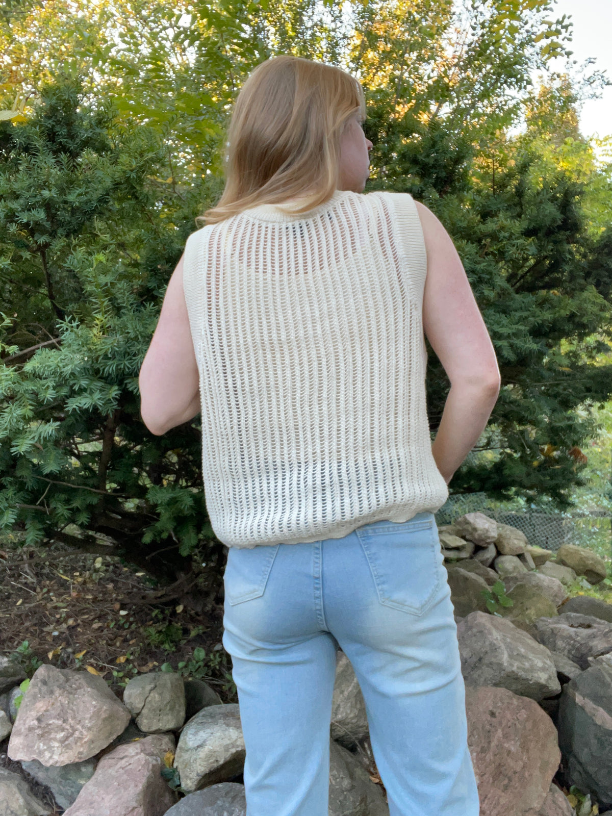 Buffalo David Bitton Ivory Open-Knit Sweater Vest – Medium