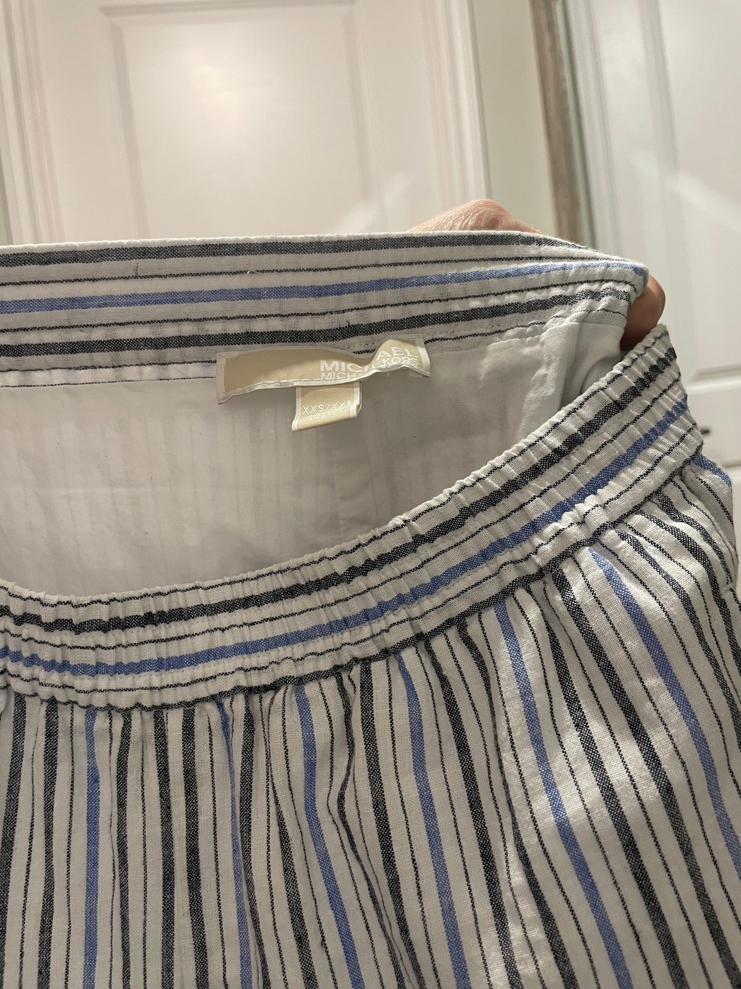 MK Blue & White Striped Linen Blend Cropped Wide Leg Pants – XXS/XS (Inquire for Designer)