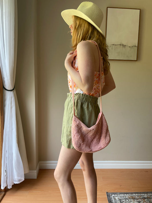 Pink Crochet Shoulder Bag