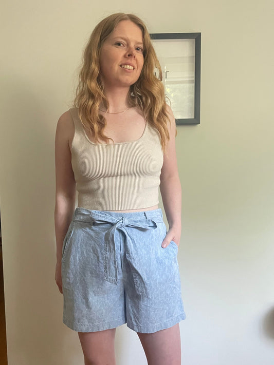 Light Blue Cotton Tie-Waist Shorts - S/M