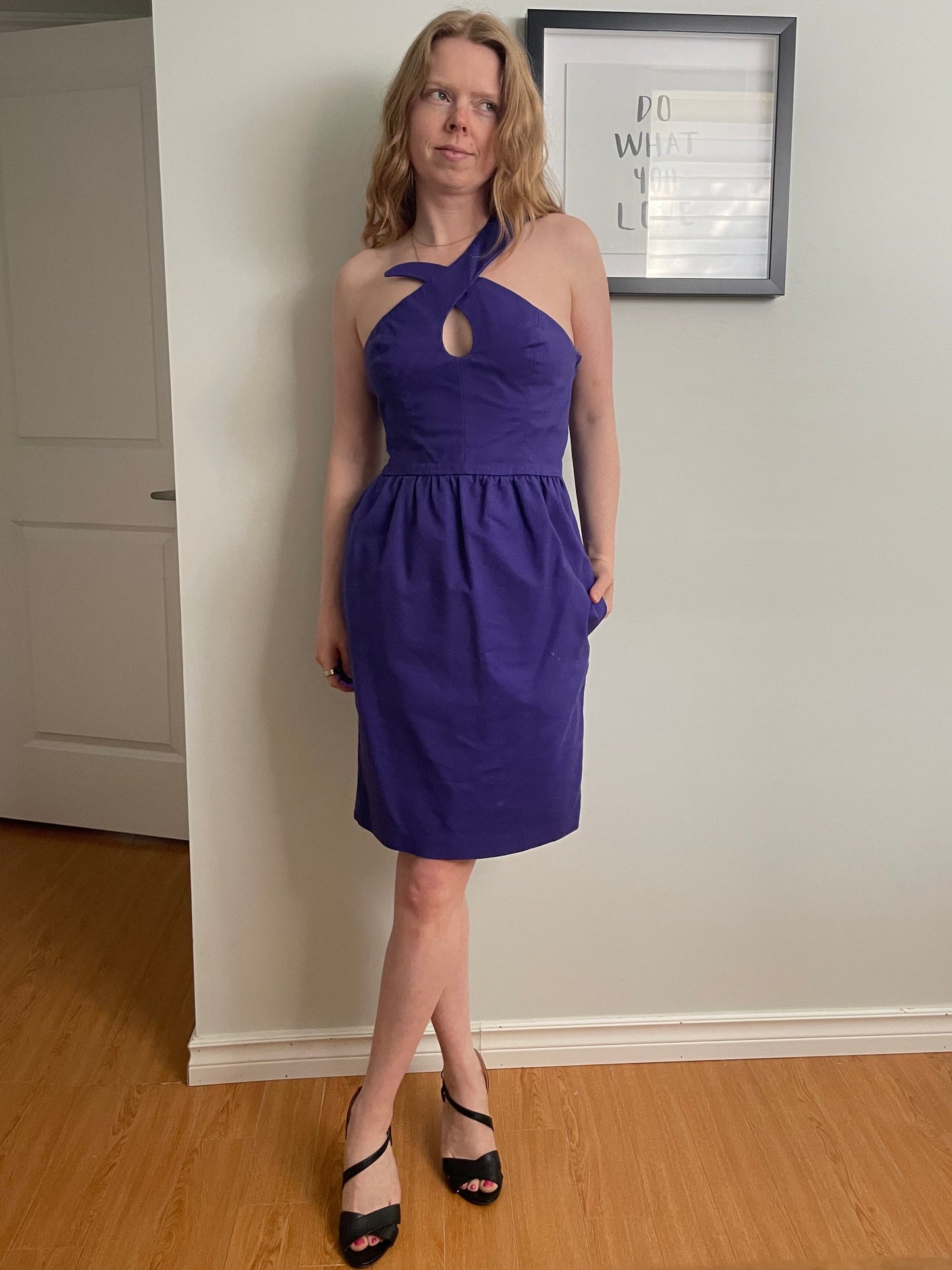 French Connection Purple Cotton Stretch One Shoulder Dress - Small