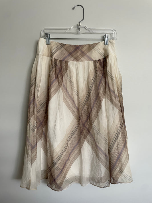 Talbots Petites Cream Plaid Pure Silk Skirt - Small