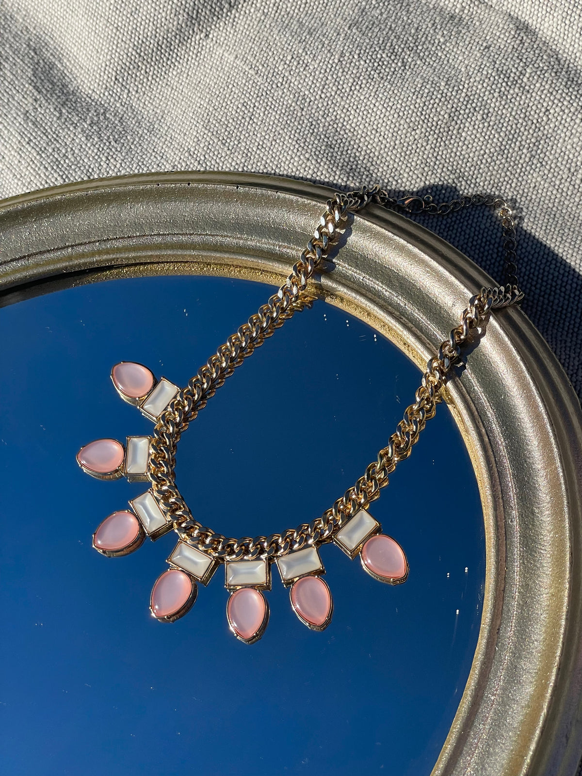 Gold-Tone Pink & Ivory Statement Necklace