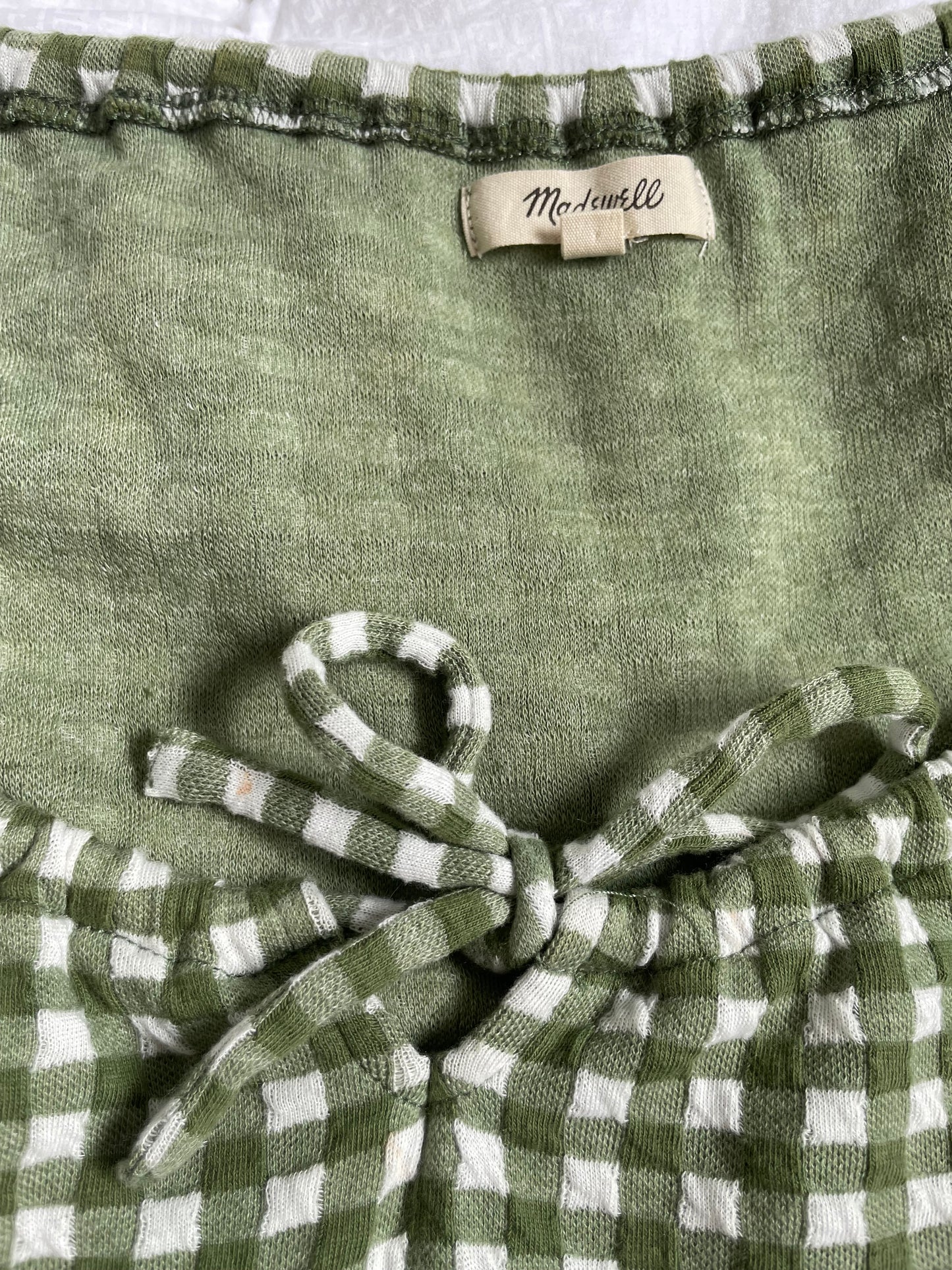 Madewell Green & White Gingham Puff Sleeve Mini Dress - Large