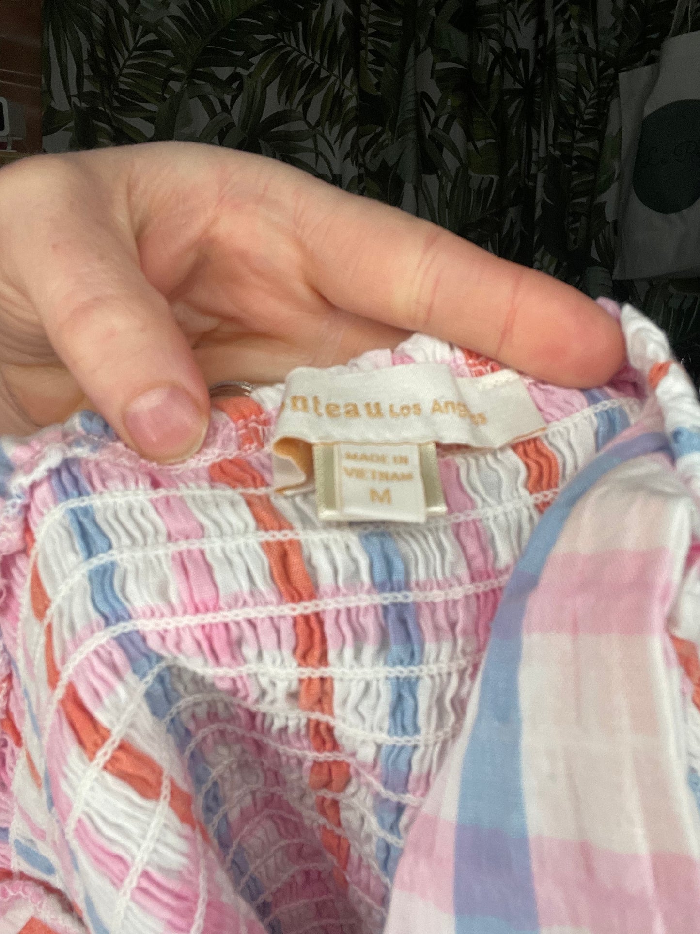 Monteau Los Angeles Pastel Plaid Smocked Cropped Cotton Tank – XS