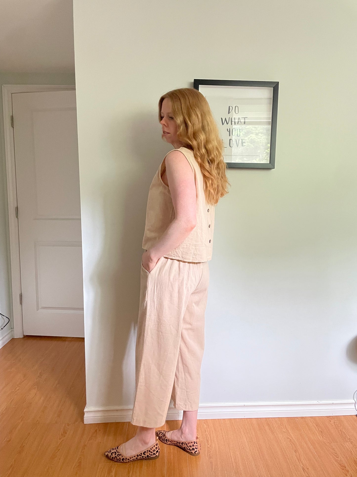 Natural Cotton Linen Blend Matching Set – Top & Culottes – Small