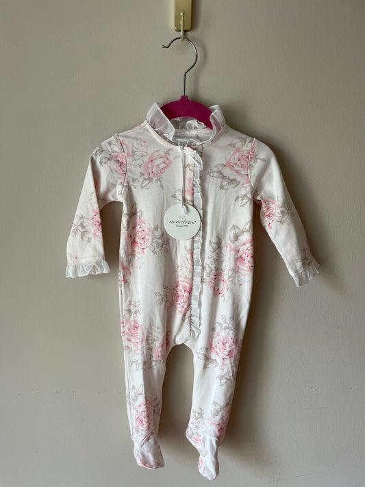 Miniclasix Rose Print Ruffle Footed Onesie NWT – Size 6M (12–16lb)