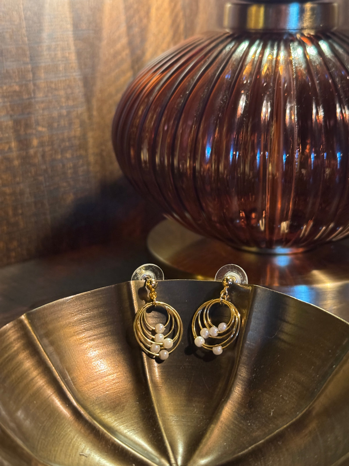 Gold Multi-Hoop Pearl Drop Earrings
