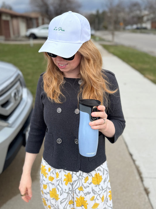 Le Prix White Cotton Embroidered Cap – Forest Green Logo