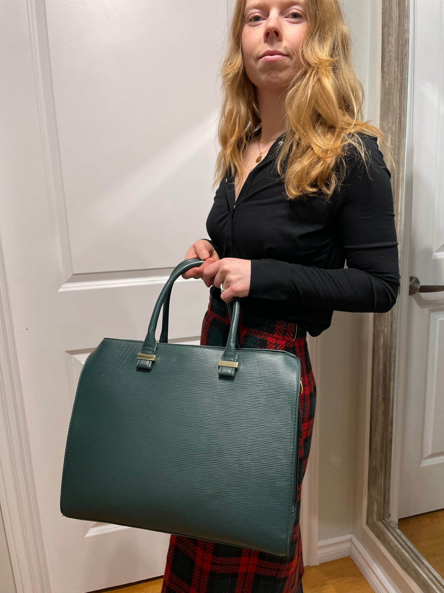 H&M Deep Green Structured Zip Tote Bag