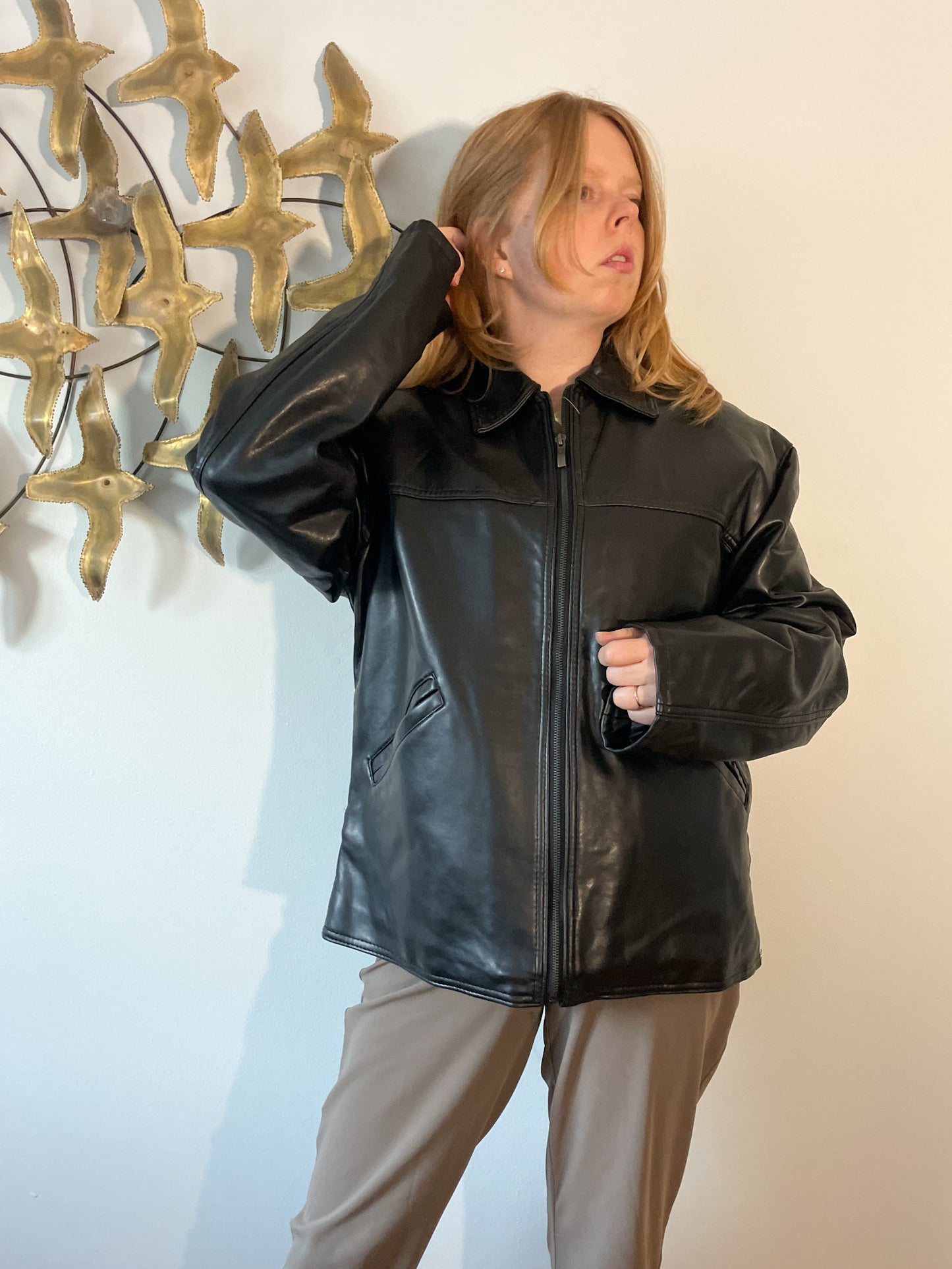 A Callezioni Black Genuine Leather Collar Jacket NWT - L/XL