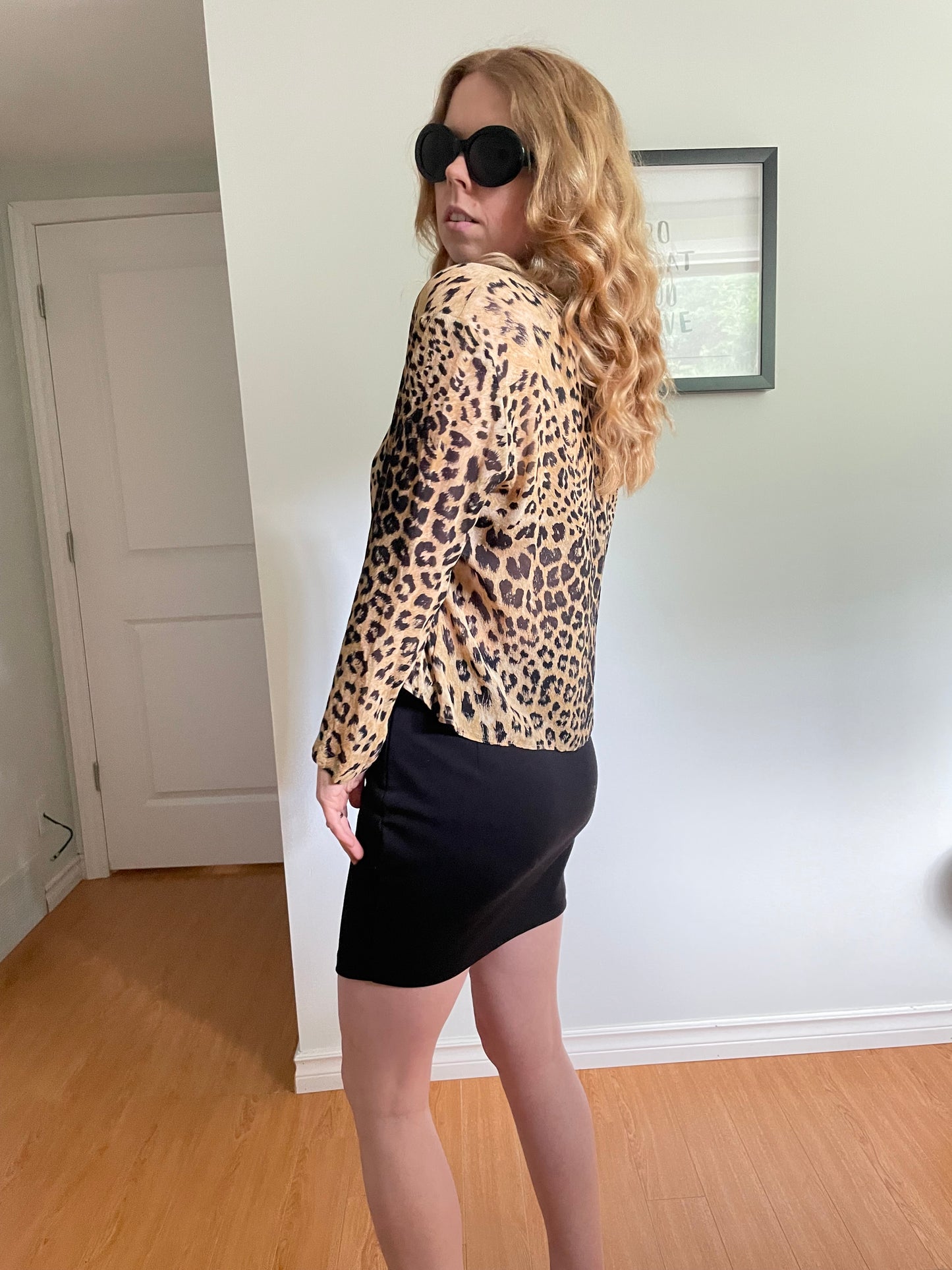 Anne Klein Silk Leopard Button-Up Blouse – Size 10