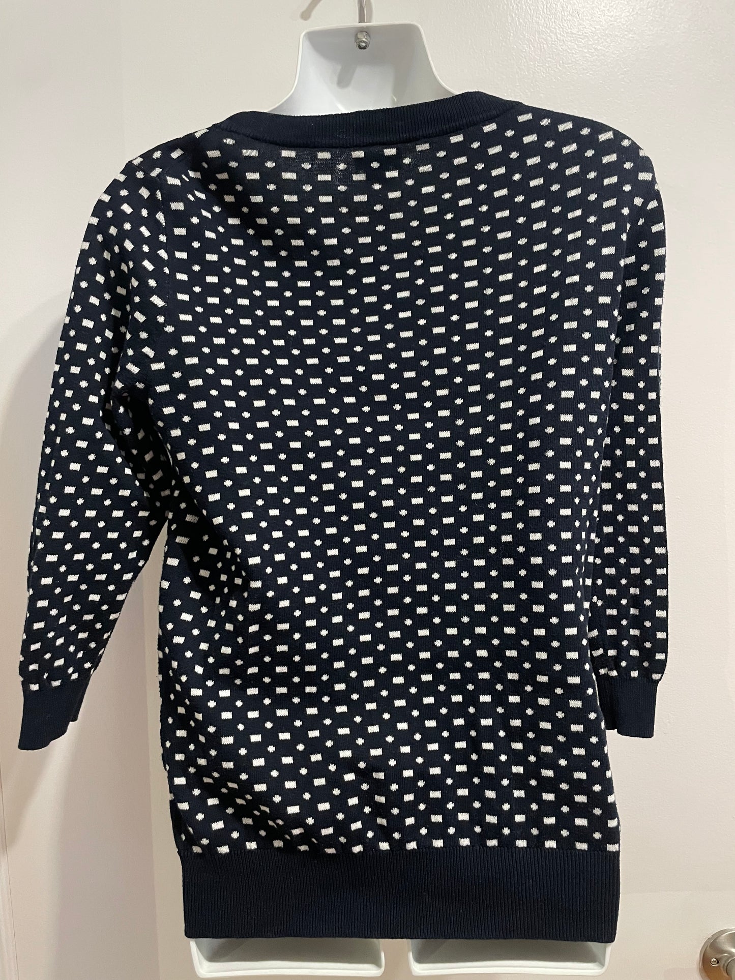 J.Crew Navy White Cotton Patterned Crewneck Sweater - Small