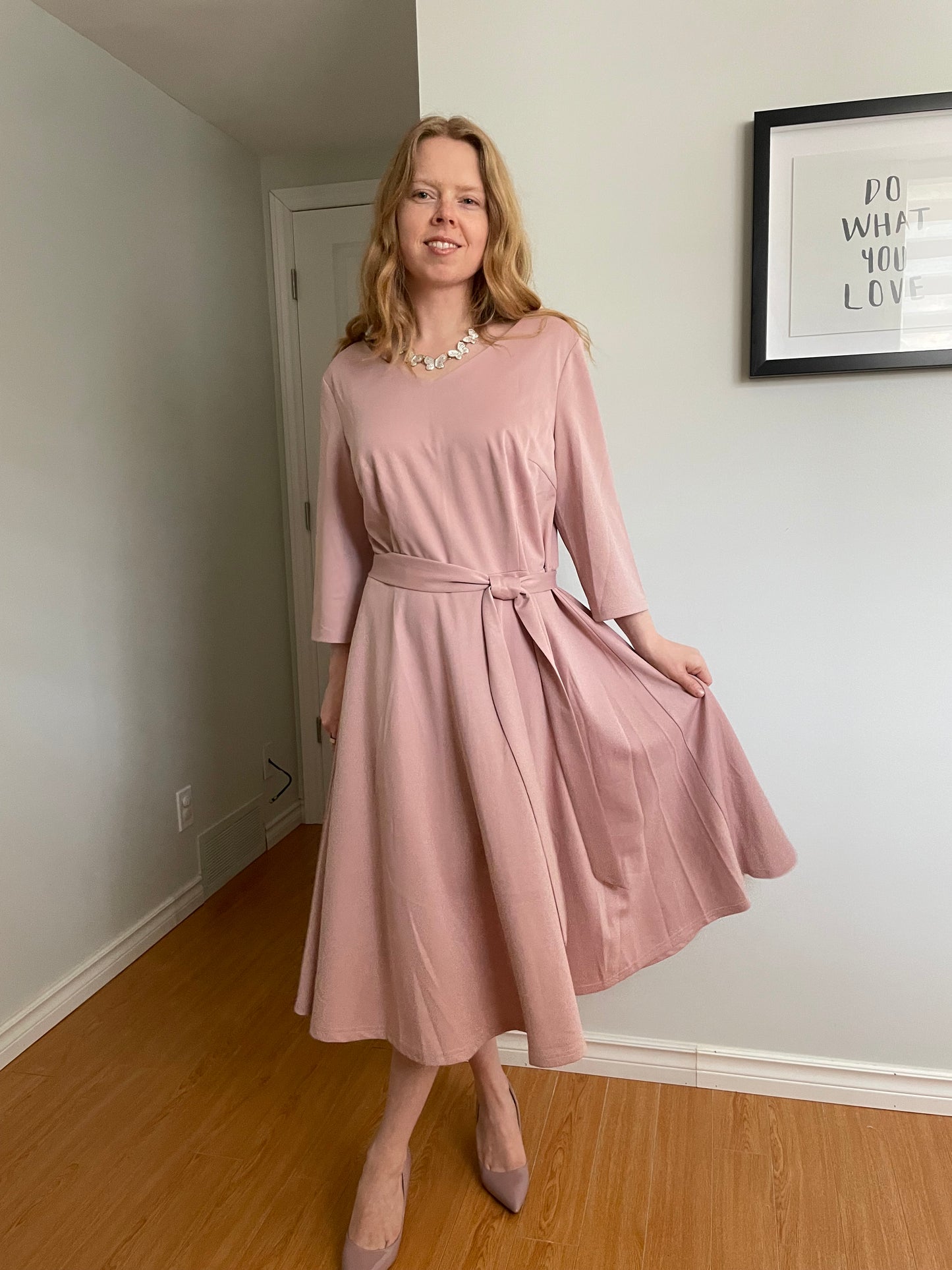Dressystar Blush Pink Fit & Flare 3/4 Sleeve Midi Dress NWT - 2XL