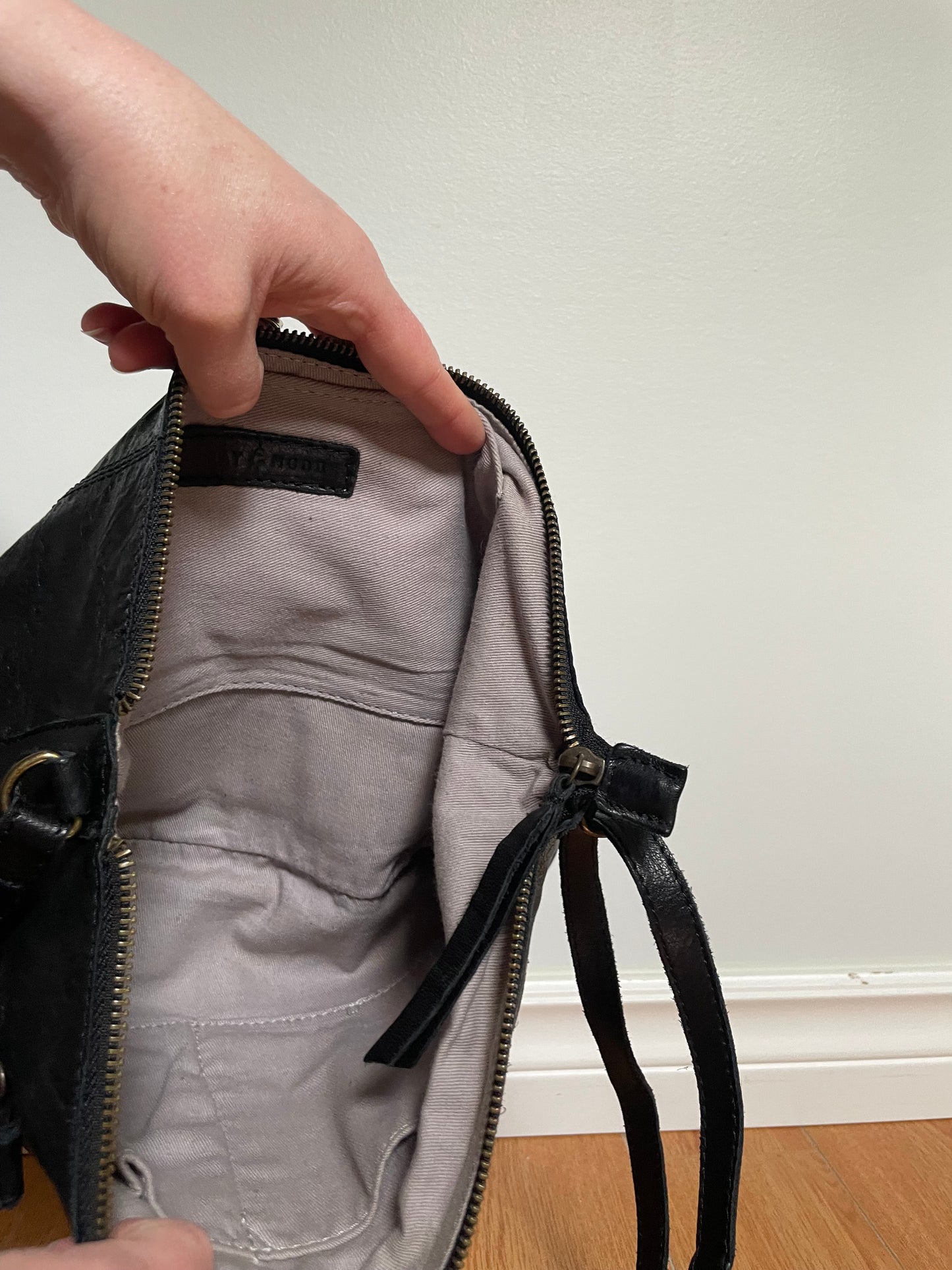 Day & Mood Black Embossed Leather Shoulder Bag