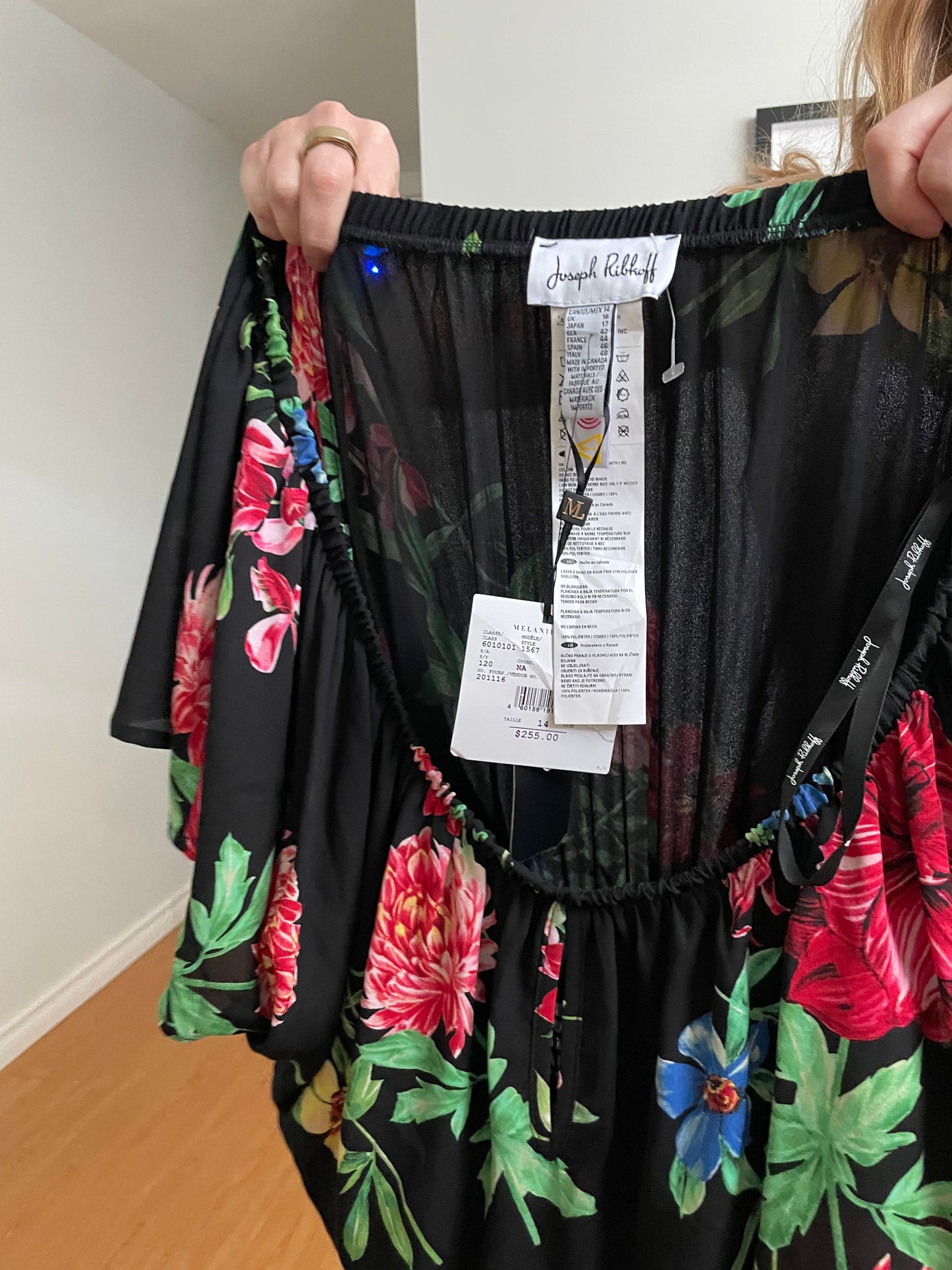 Joseph Ribkoff Black Floral Off-Shoulder Wide Leg Jumpsuit - Size 14