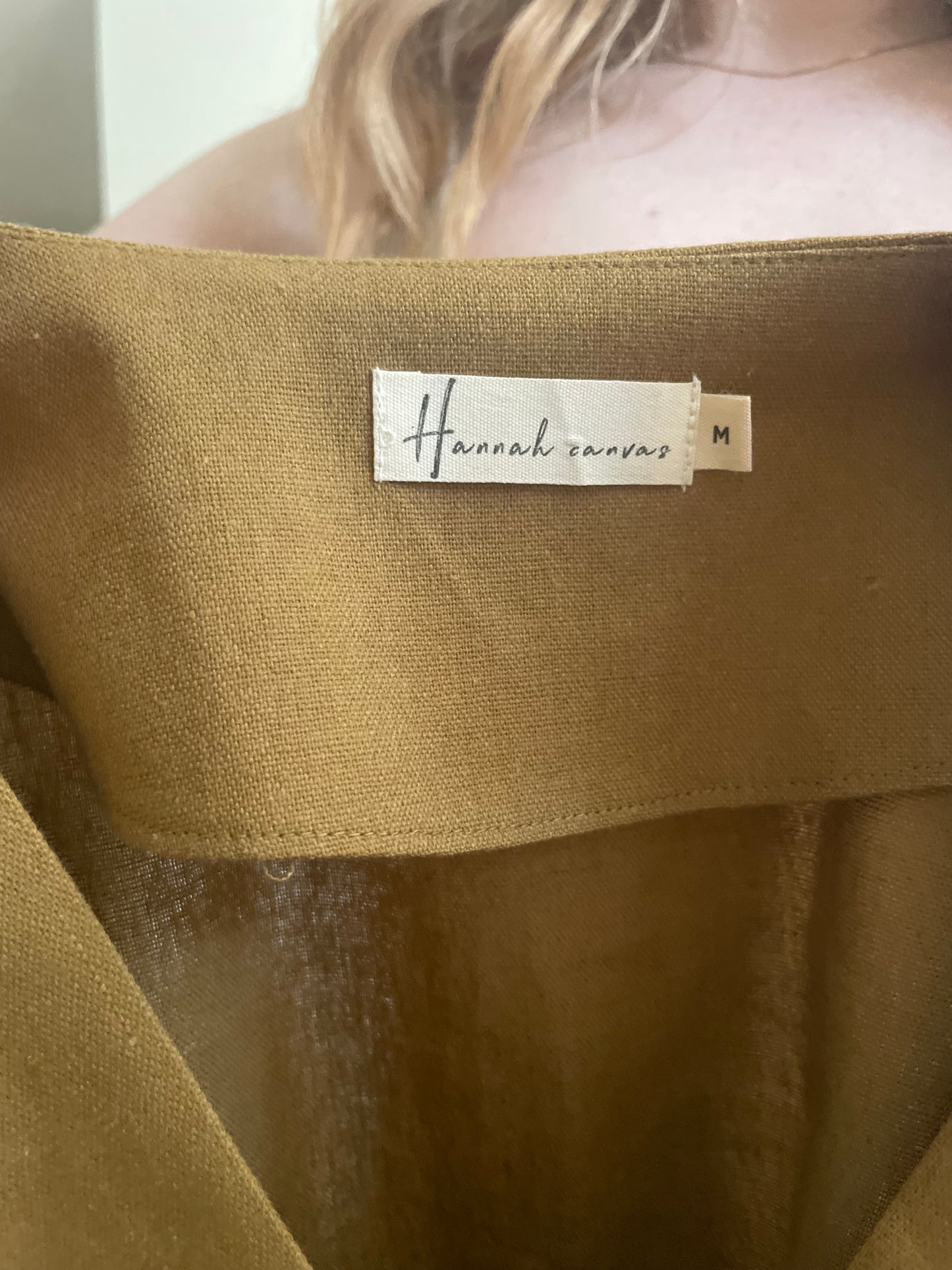 Hannah Canvas Ochre Linen V-Neck Top - M/L