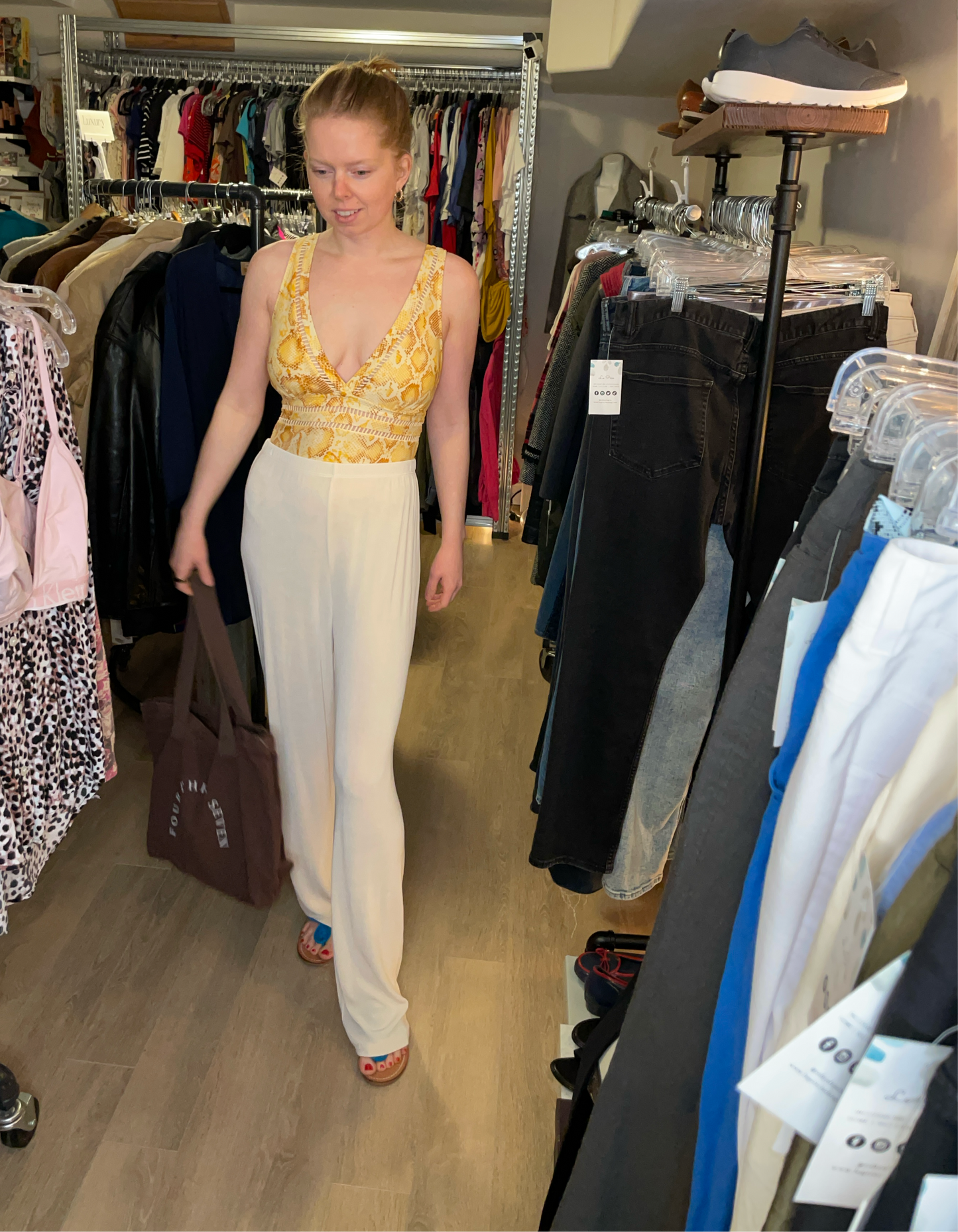 Kim & Co. Cream High Rise Stretch Wide Leg Pants - S/M