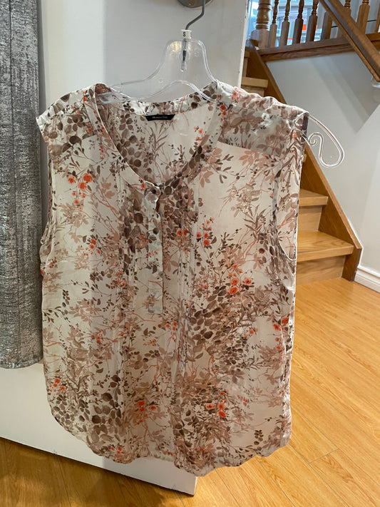 Massimo Dutti Cream Floral 100% Silk Sleeveless Button Front Blouse - Small/Medium