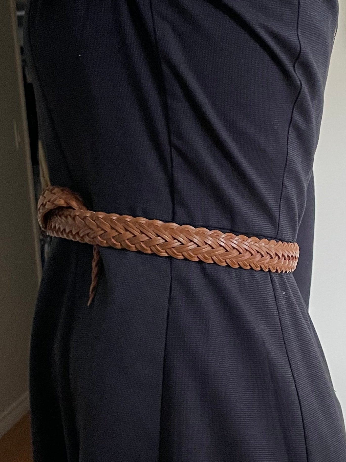 Vintage Brown Braided Genuine Leather Belt – Medium/Large
