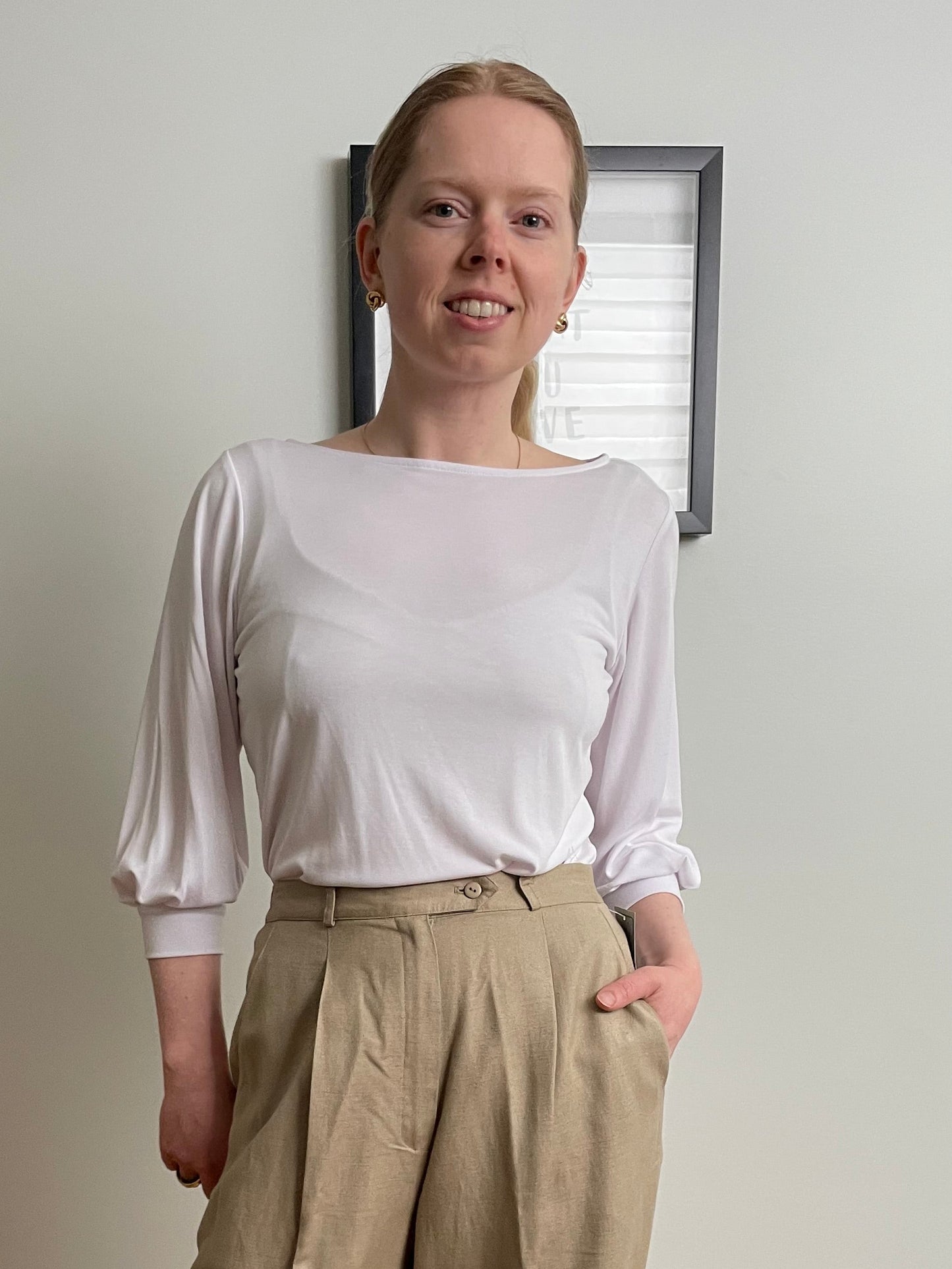 YAYA Women Brushed White Lightweight Modal Blend Knit Top – Size Small