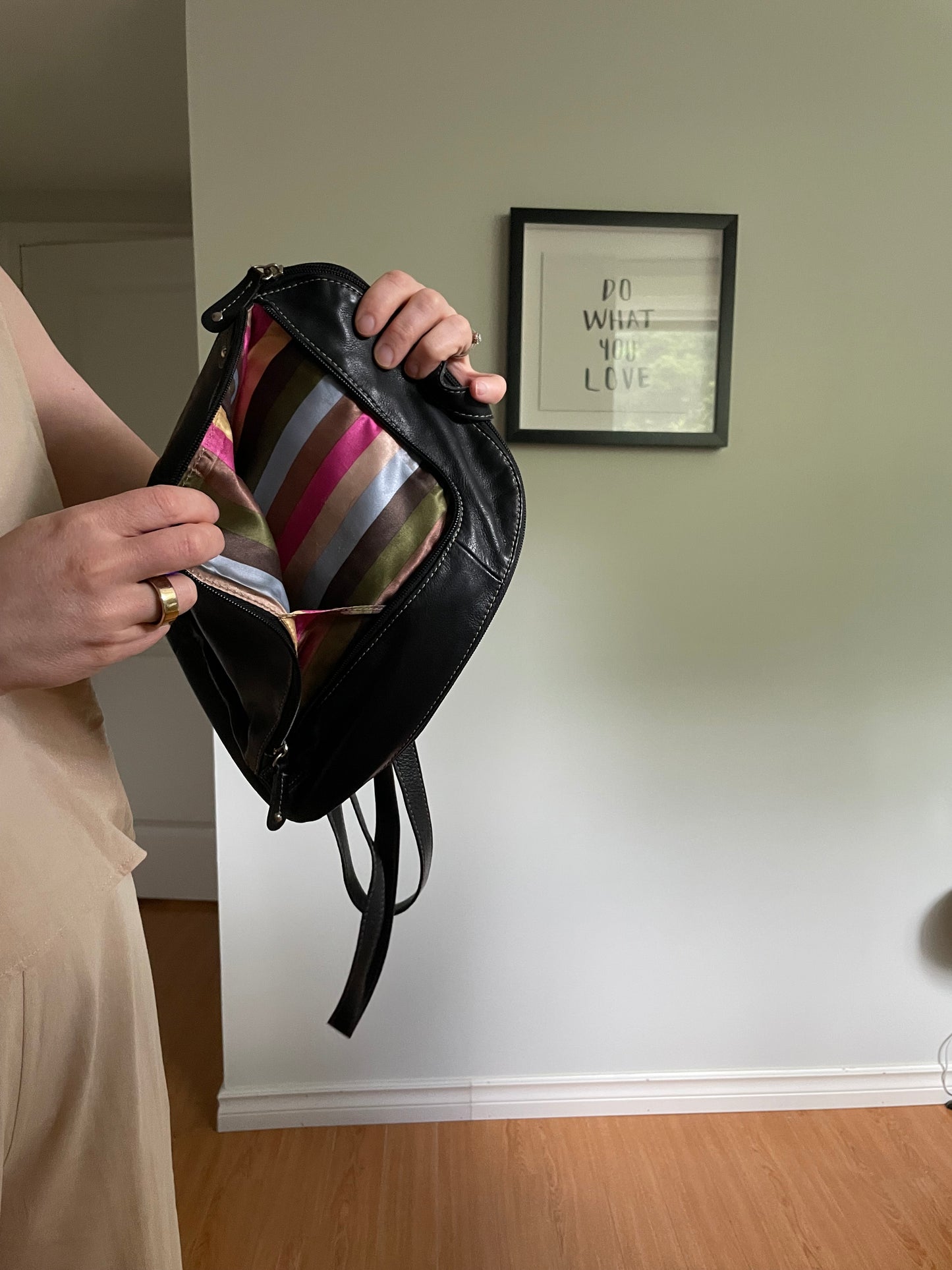 Tignanello Black Leather Mini Backpack Purse