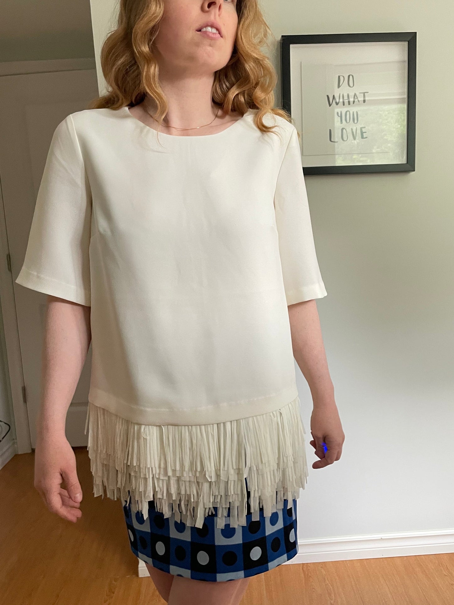 Banana Republic White Structured Top with Fringe Hem - S/M