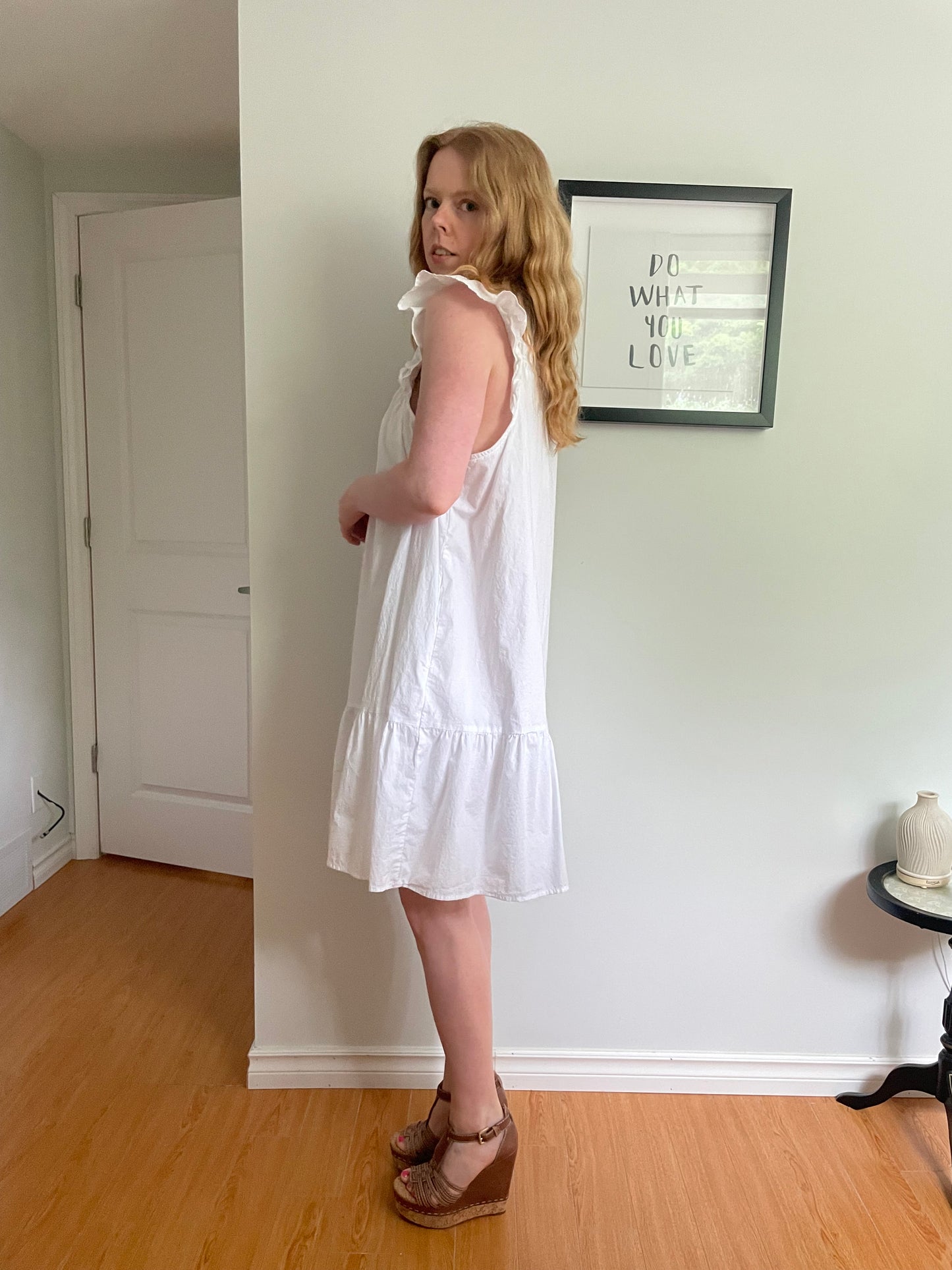 White Eyelet Ruffle Smocked Cotton Cutout Babydoll Dress - XL