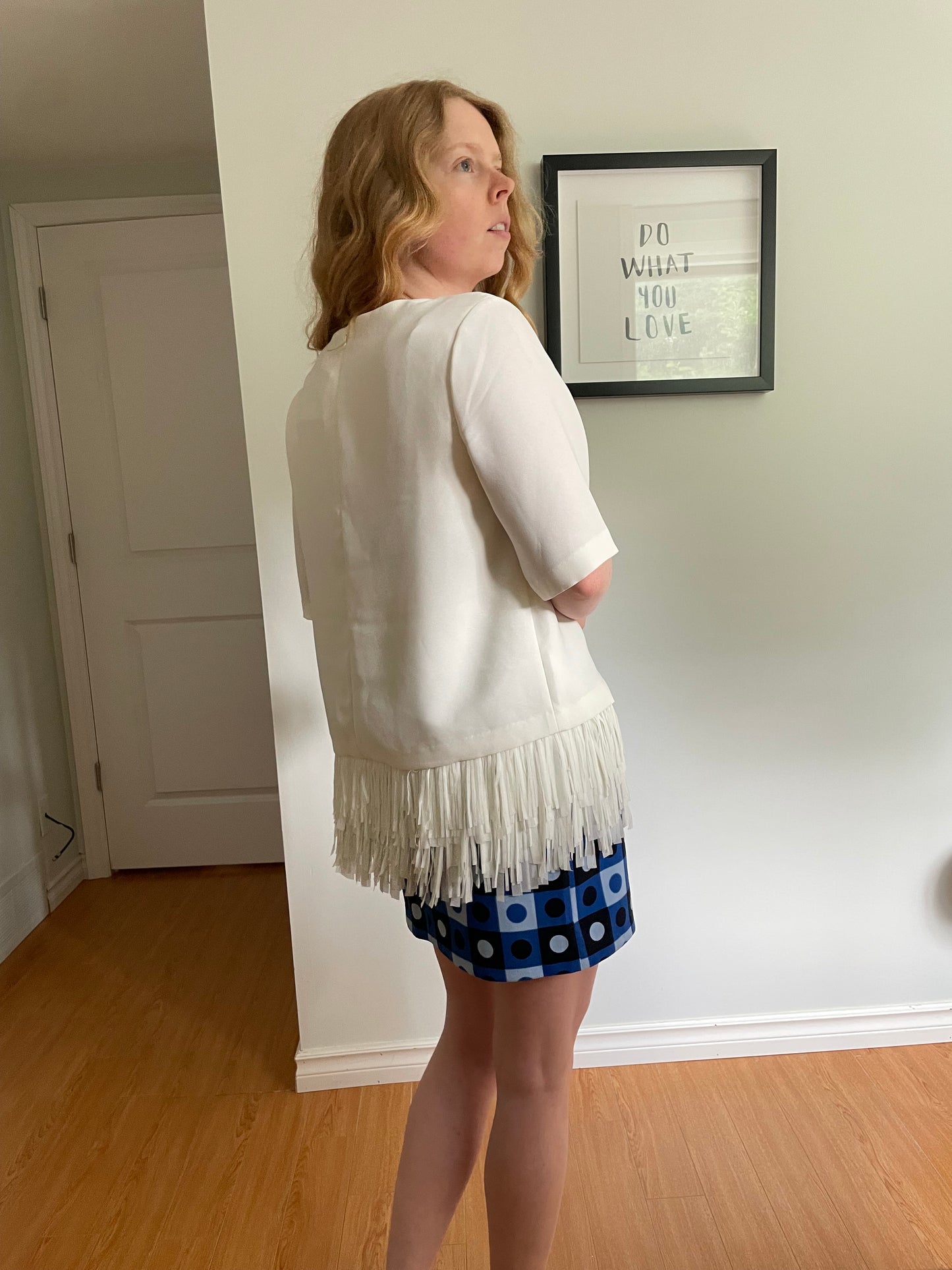 Banana Republic White Structured Top with Fringe Hem - S/M