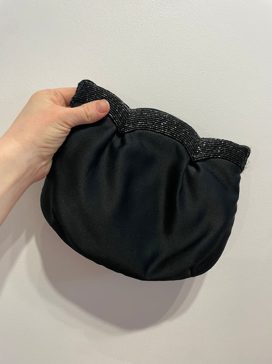 Black Satin Scalloped Beaded Evening Bag
