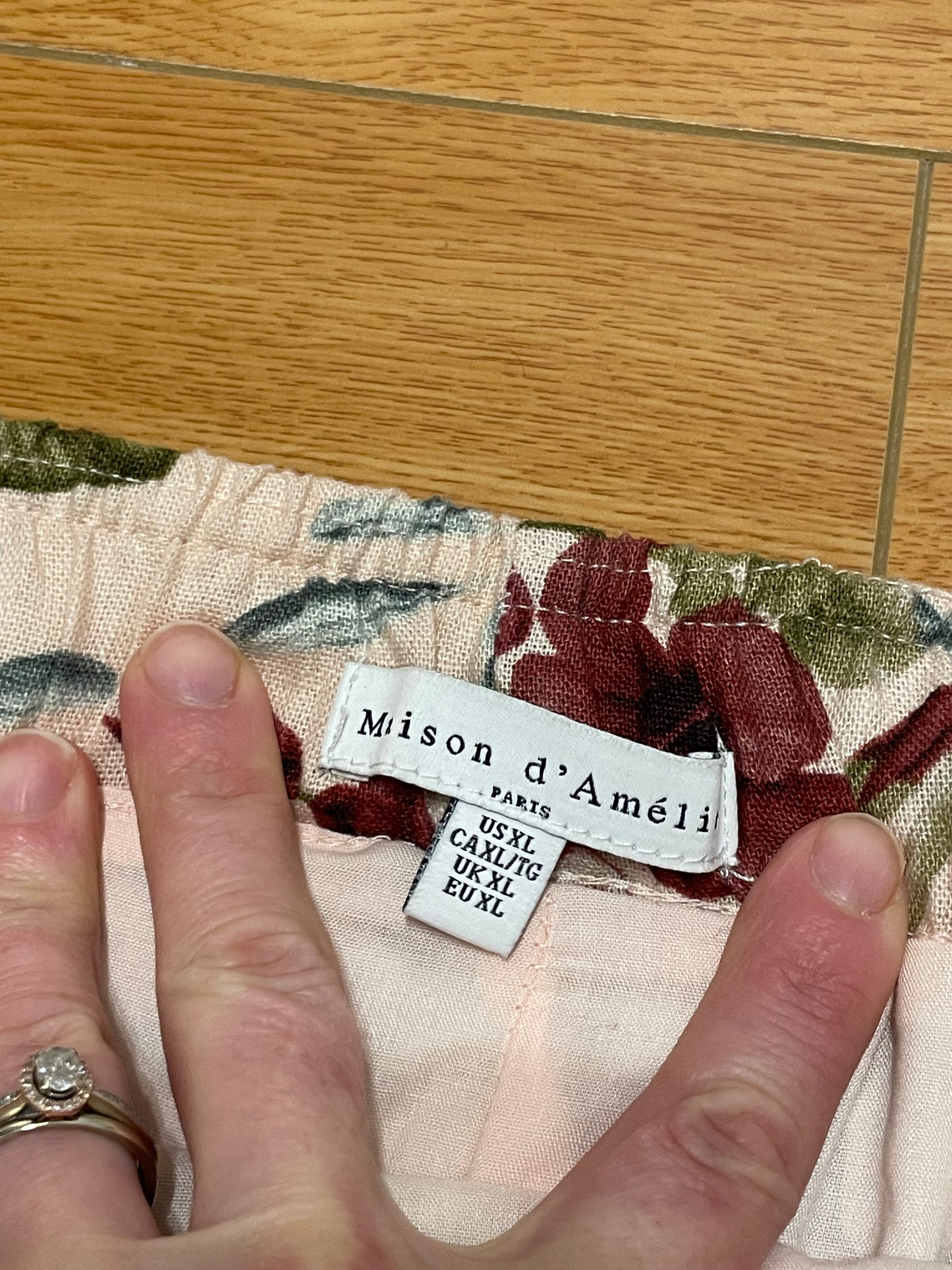 Maison d’Amélie Cream Burgundy Green Floral Linen Blend Wrap Mini Skirt — XL