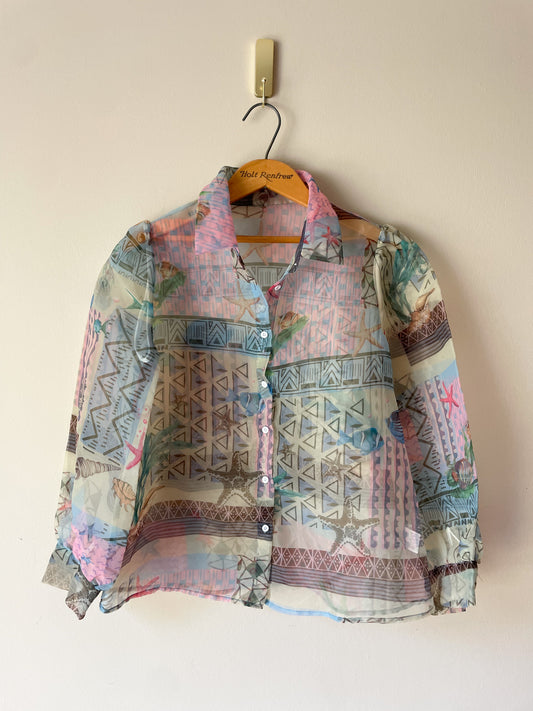 Sheer Geometric Ocean Print Blouse – Medium