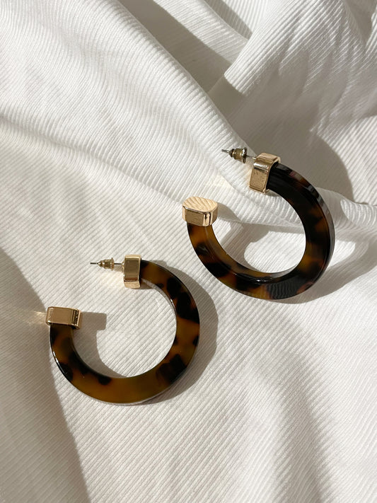 Tortoiseshell Resin Gold Tipped Hoop Earrings