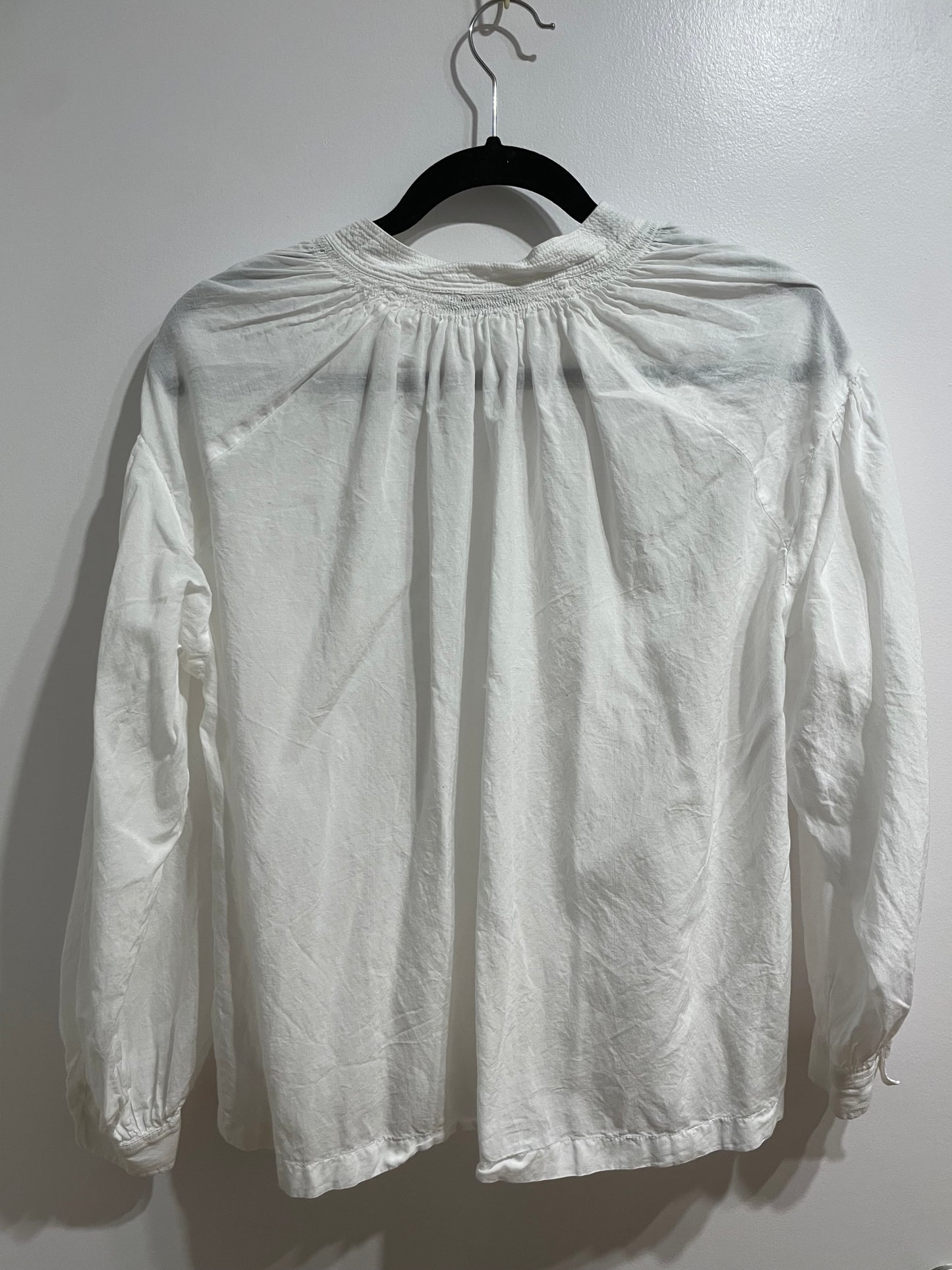 Madewell White Cotton Blend Smocked Peasant Blouse - Size Small to Large - Le Prix Fashion & Consulting