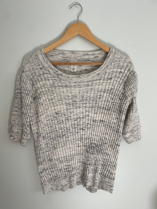 Joie Grey Marled Ribbed Elbow-Sleeve Sweater – 1X