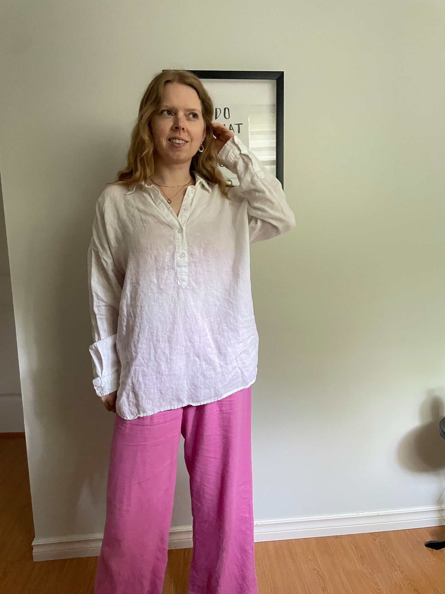 Spanner – White 100% Linen Oversized Popover Tunic Shirt - Medium
