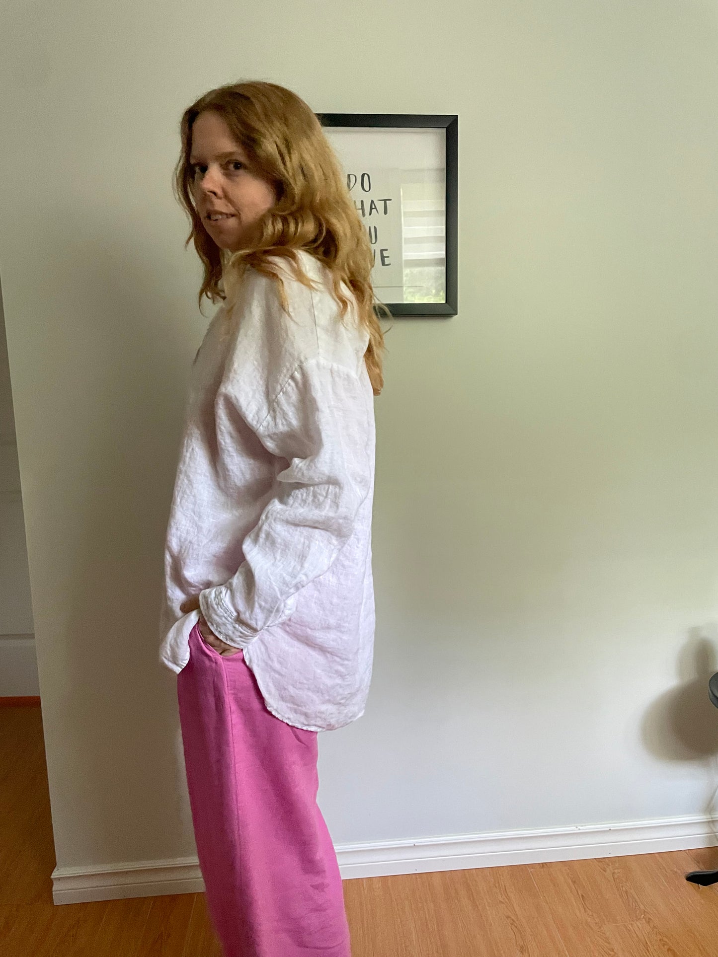 Spanner – White 100% Linen Oversized Popover Tunic Shirt - Medium