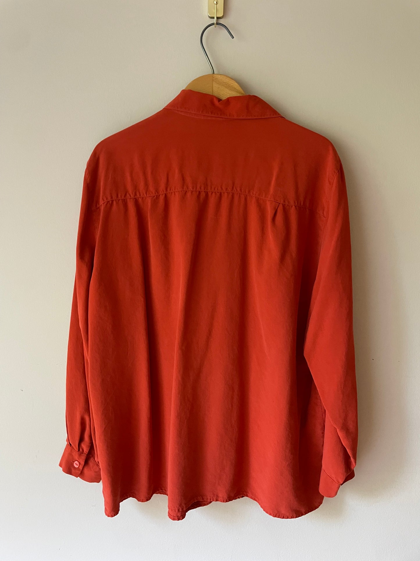 Rust Red 100% Silk Button-Up Blouse – Size 16