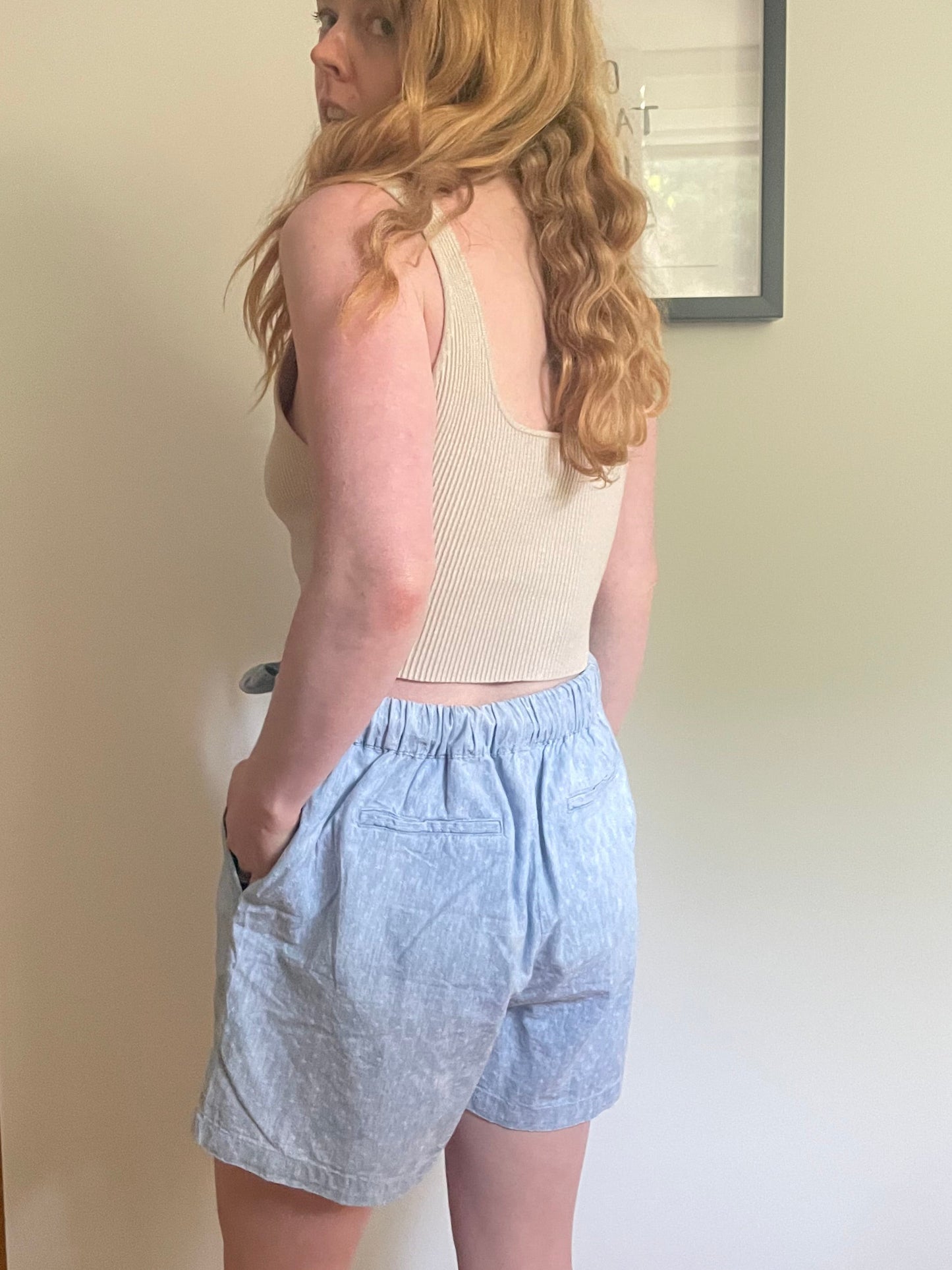 Light Blue Cotton Tie-Waist Shorts - S/M