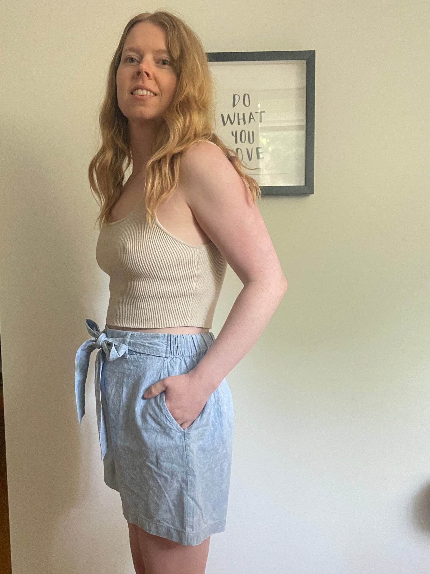 Light Blue Cotton Tie-Waist Shorts - S/M