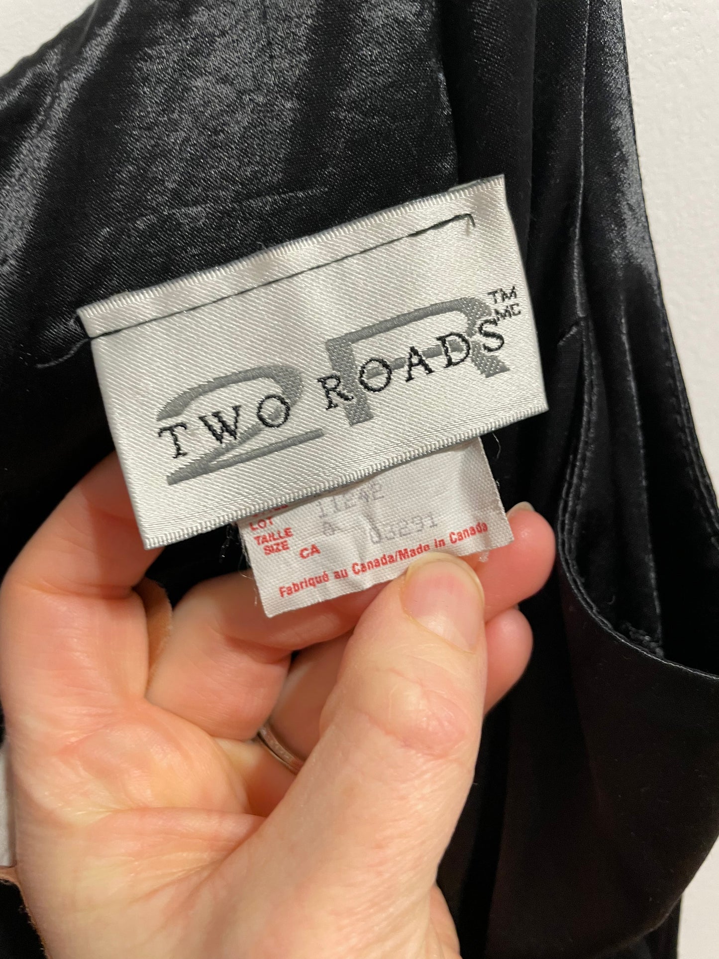 TWO ROADS Vintage Black Satin Dress – Size Small (Made in Canada)