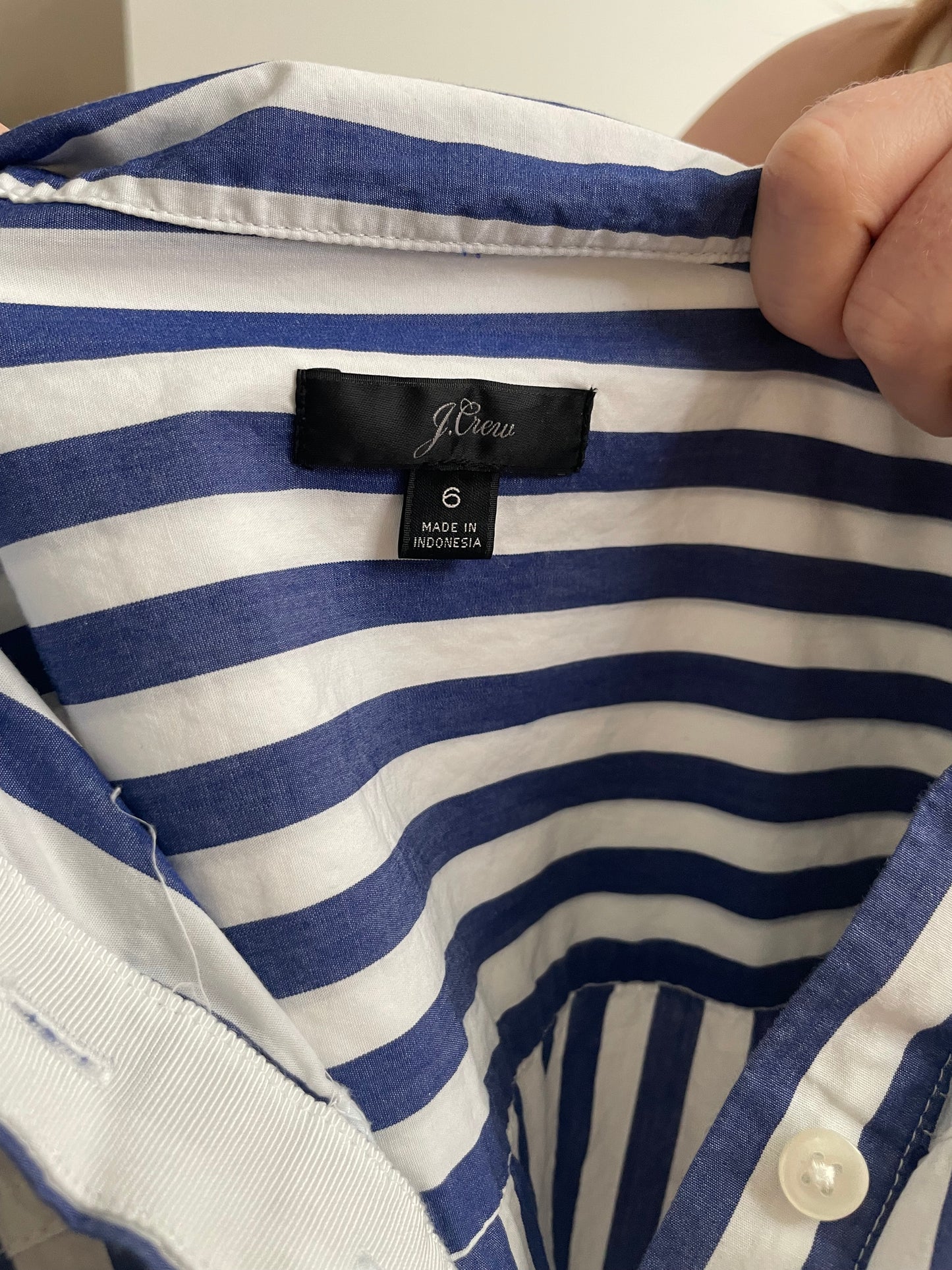J.Crew Blue & White Striped Cotton Popover Shirt – Size 6