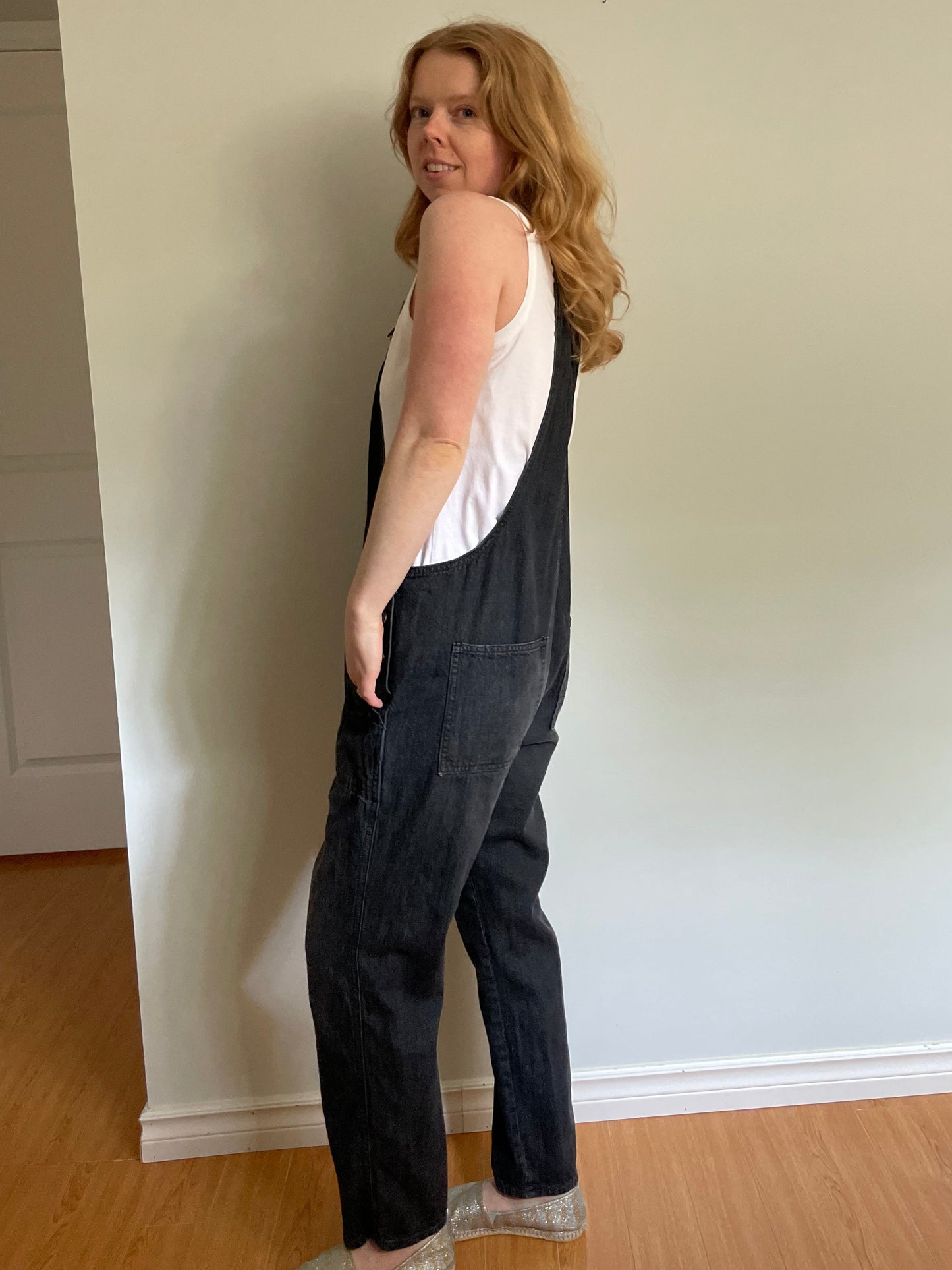 GAP Denim Black 100% Cotton Relaxed Overalls – Medium