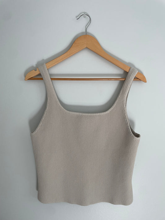 Babaton Taupe Ribbed Knit Tank Top – XL